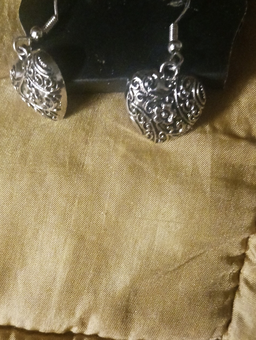 Filigree Heart Drop Earrings - Silver